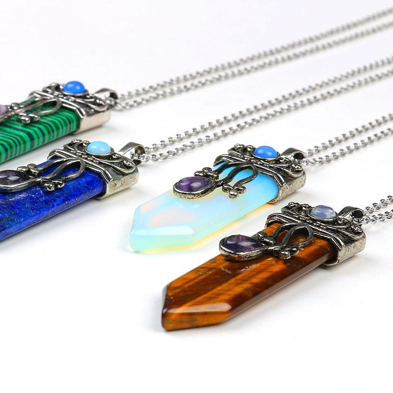 Sword Stone Natural Healing Crystals Pendant Necklace