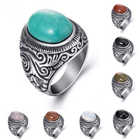 Thumbnail for Titanium Steel Signet Ring with Natural Crystals