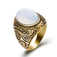 Thumbnail for Titanium Steel Signet Ring with Natural Crystals