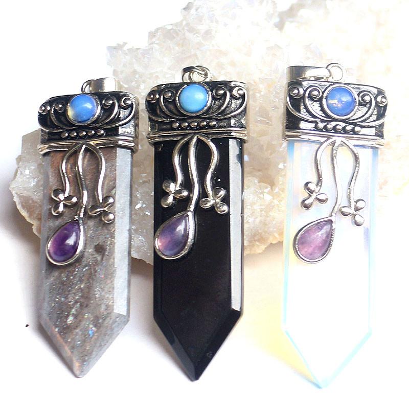 Sword Stone Natural Healing Crystals Pendant Necklace