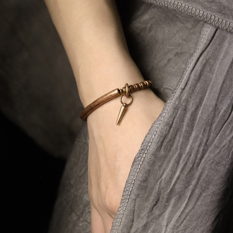 Hand Beaten Copper & Vajra Accent Unisex Bracelet