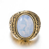 Thumbnail for Titanium Steel Signet Ring with Natural Crystals