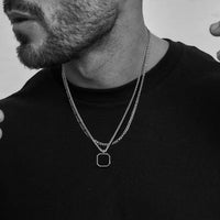 Thumbnail for Stainless Steel Men's Necklace Set with Geometric Onyx Pendant and Chain
