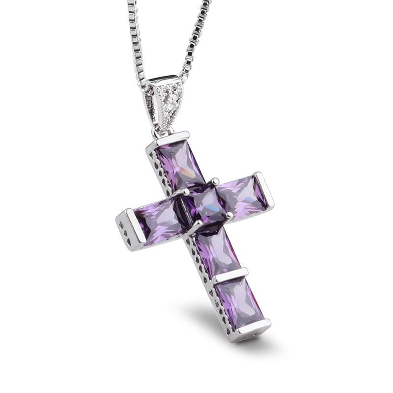 New Purple Amethyst Cross Necklace-Your Soul Place