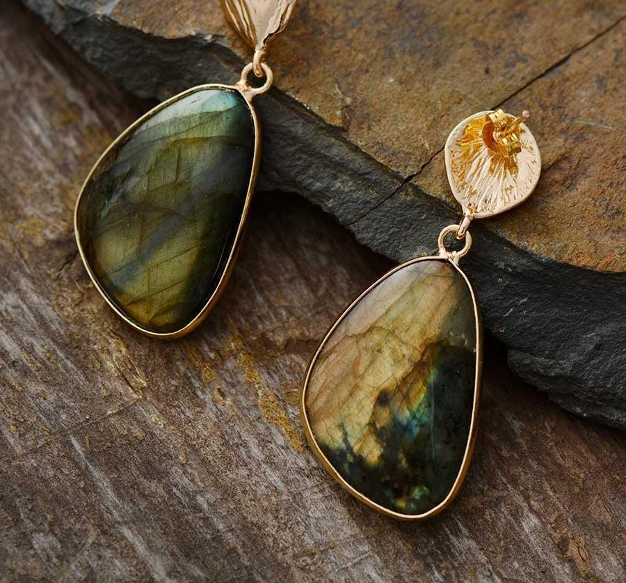 Extremely Elegant Natural Labradorite Teardrop Earrings-Your Soul Place