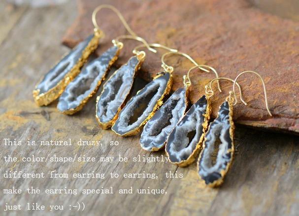 Natural Sliced Grey Druzy Geode Earrings-Your Soul Place