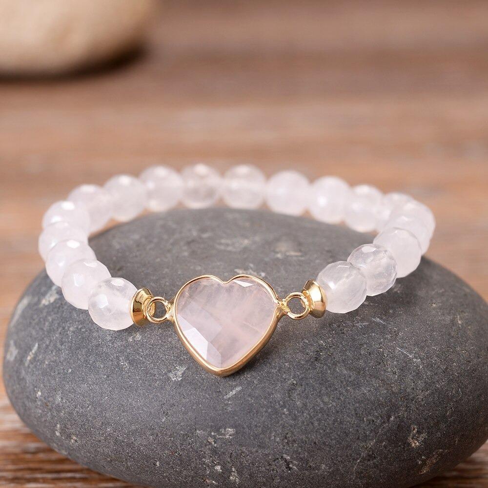 Harmonious Rose Quartz Love Heart Beads Bracelet-Your Soul Place