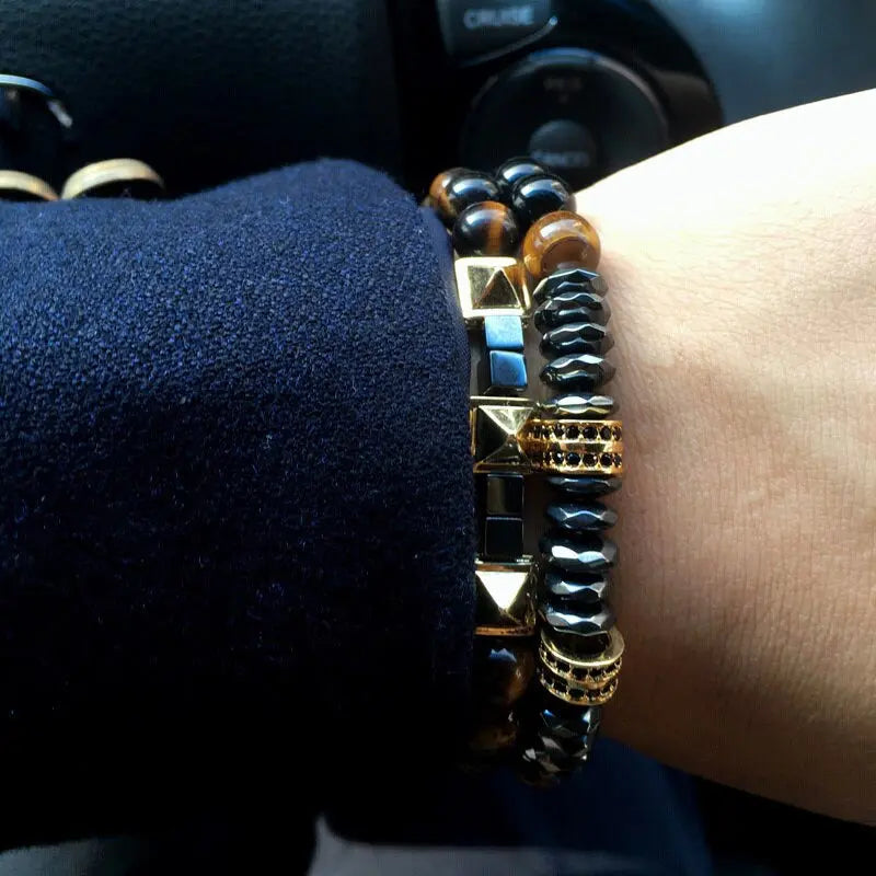 Elegant Hematite & Tiger's Eye Crystal Paved Bracelet YourSoulPlace.com