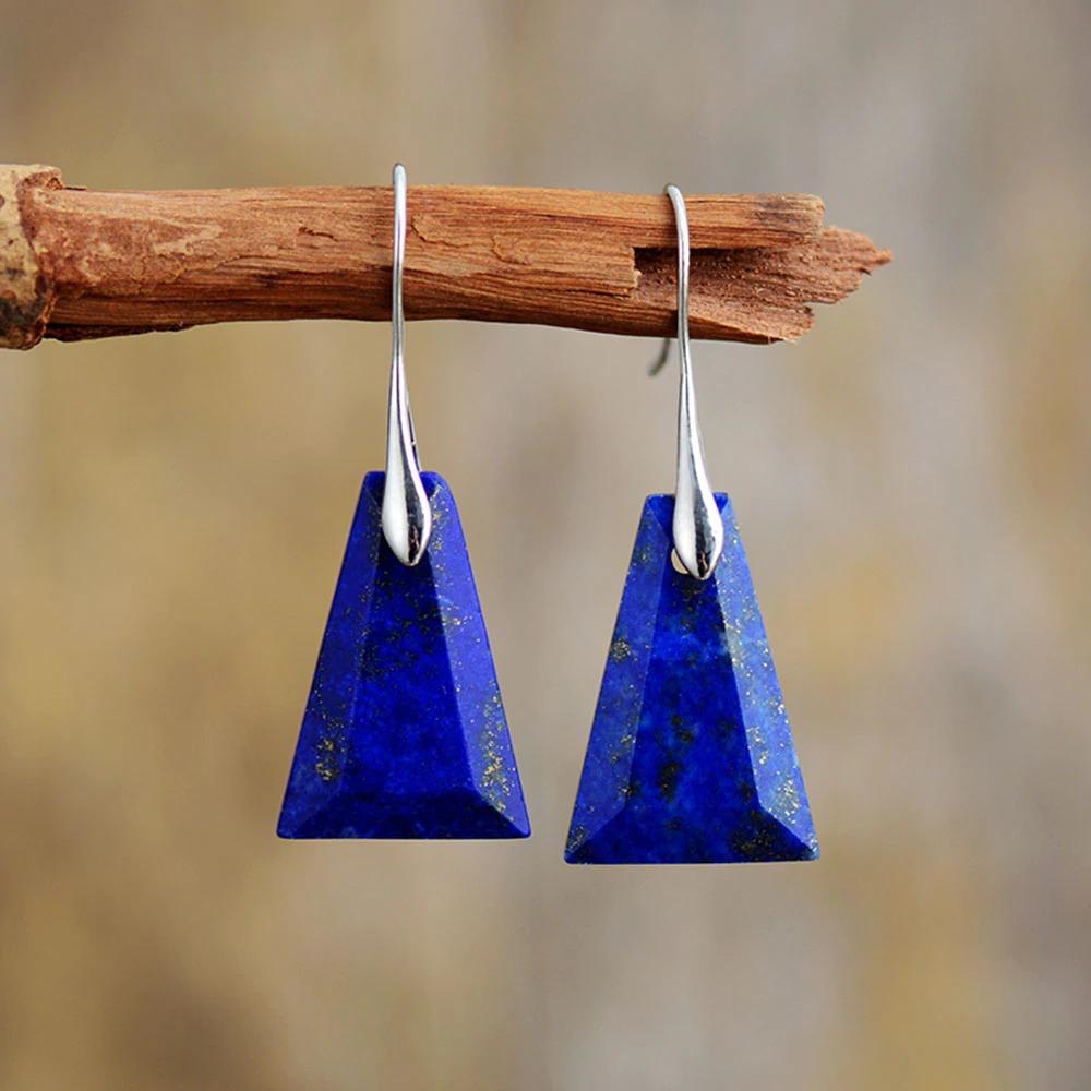 Natural Lapis Lazuli Triangle Dangle Drop Earrings-Your Soul Place