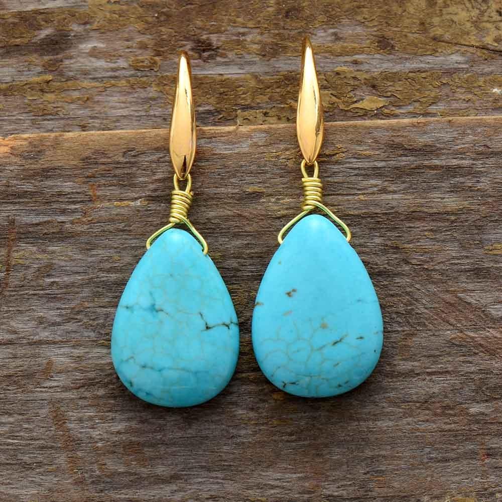 The Green World Turquoise Teardrop Earrings-Your Soul Place