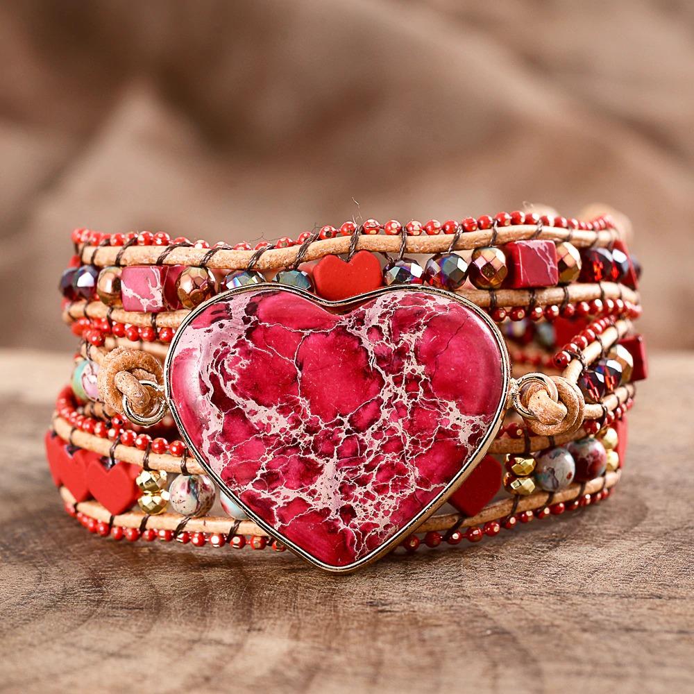 Heart Huggie Regalite Stone Wrap Bracelet-Your Soul Place