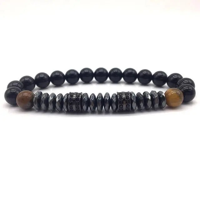 Elegant Hematite and Tiger Eye Crystal Paved Bracelet - Your Soul Place