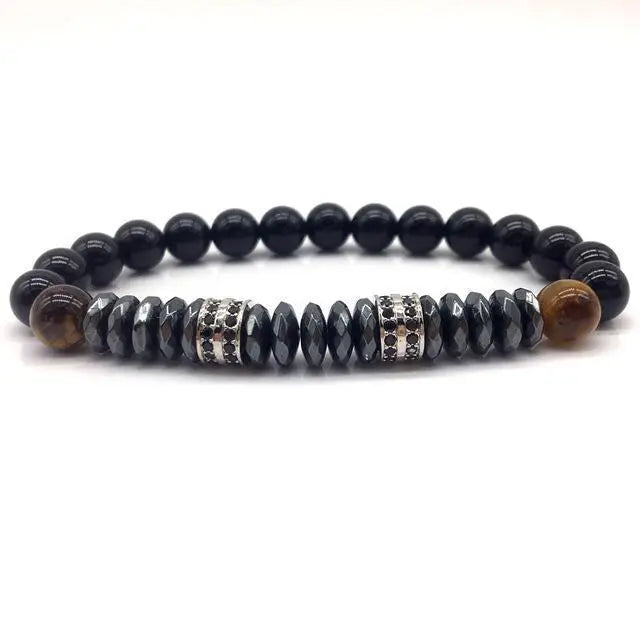 Elegant Hematite and Tiger Eye Crystal Paved Bracelet - Your Soul Place