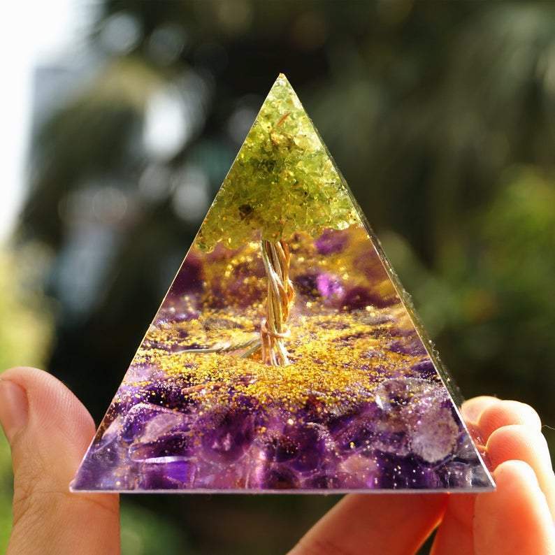 Peridot & Amethyst Tree of Life Orgone Pyramid-Your Soul Place