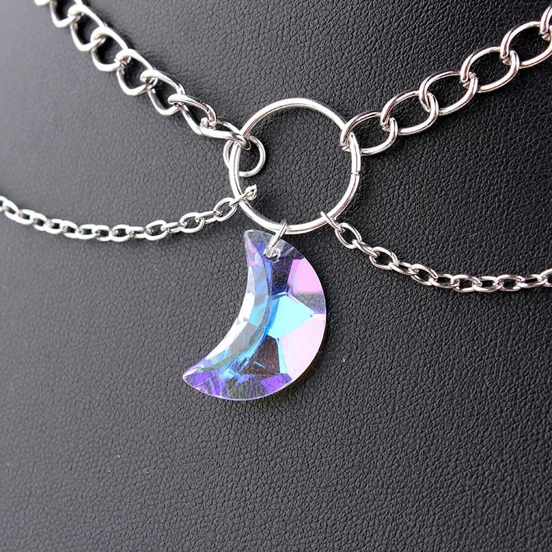 Shining Crystal Crescent Moon Pendant Multi-layer Necklace-Your Soul Place