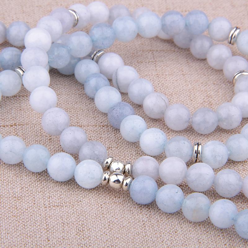 108 Aquamarin Beads Mala with Lotus Charm-Your Soul Place
