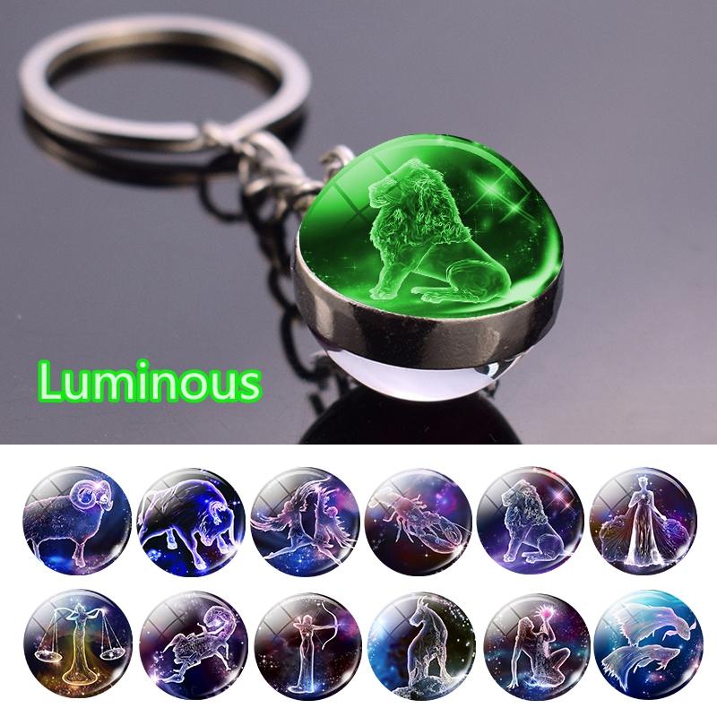Glow in the Dark Zodiac Constellation Double Sided Glass Ball Keychain-Your Soul Place