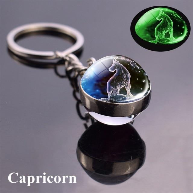 Glow in the Dark Zodiac Constellation Double Sided Glass Ball Keychain
