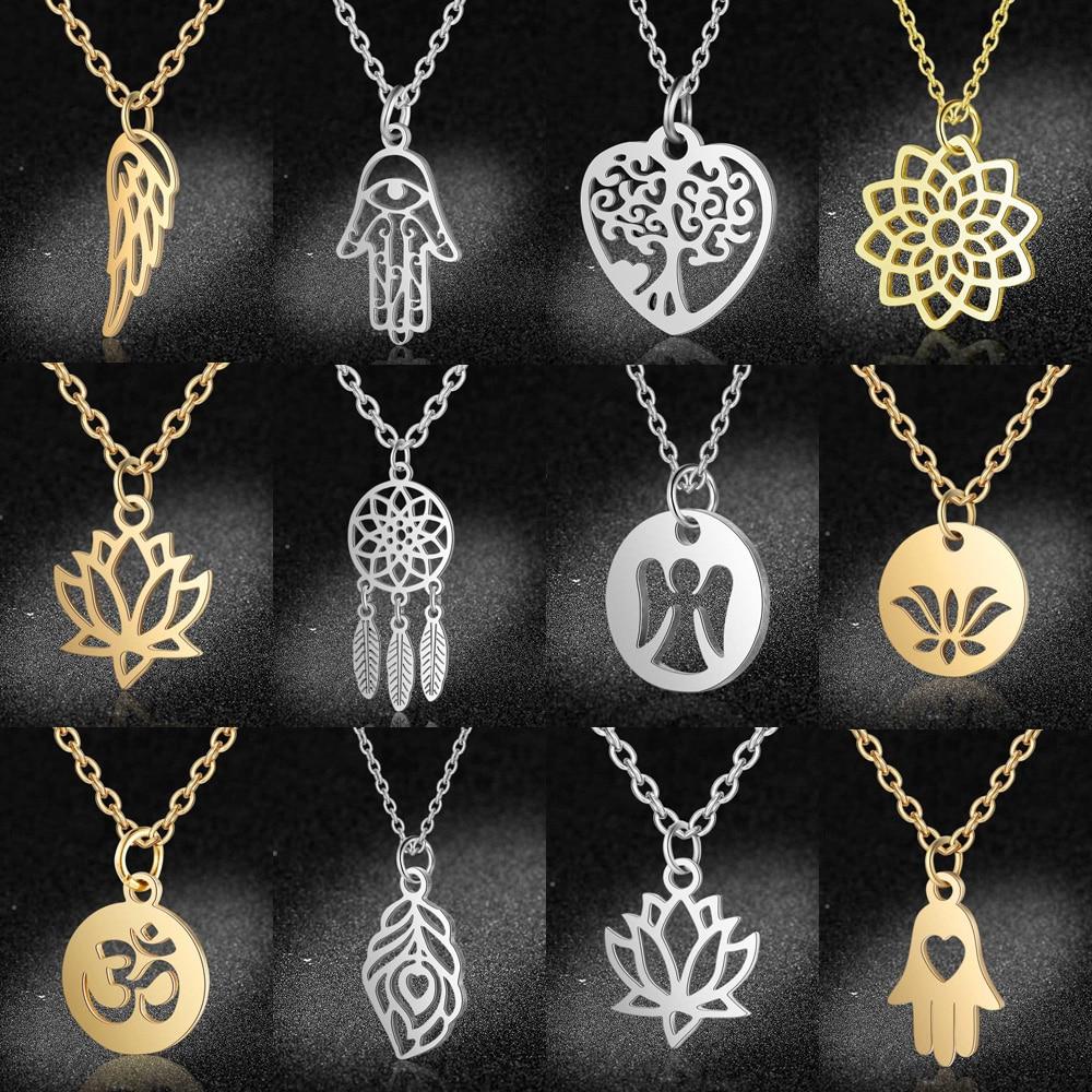 Spiritual Stainless Steel Necklace - Lotus / OM / Hamsa Hand / Tree of Life / Dream Catcher-Your Soul Place
