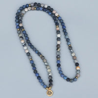 Thumbnail for 108 Matte Blue Stone X Picasso Stone Beads Mala with Lotus / Om / Buddha Charm-Your Soul Place