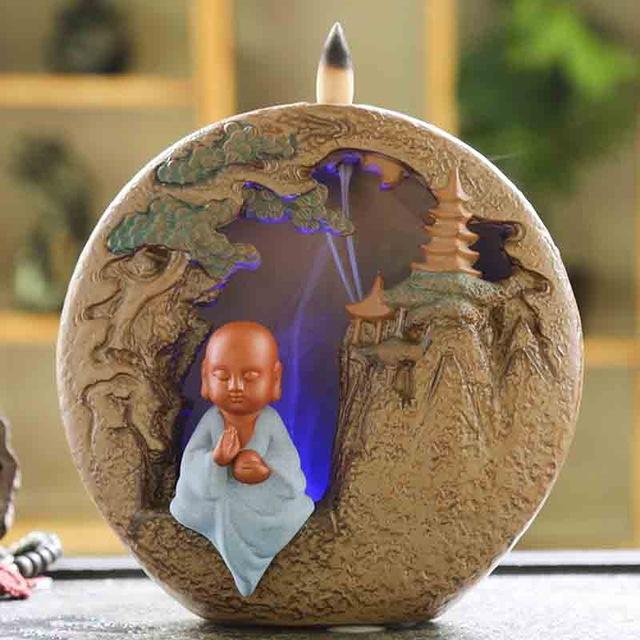 Little Monk Buddha Backflow Incense Burner with Gradient LED Light-Your Soul Place