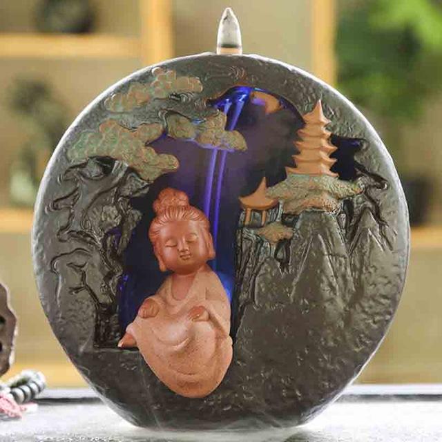 Little Monk Buddha Backflow Incense Burner with Gradient LED Light-Your Soul Place