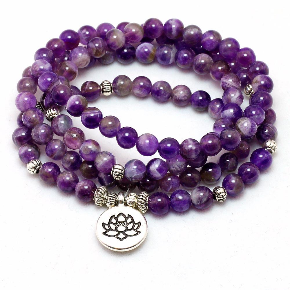 108 Amethyst Purple Mala Beads Lotus Bracelet-Your Soul Place