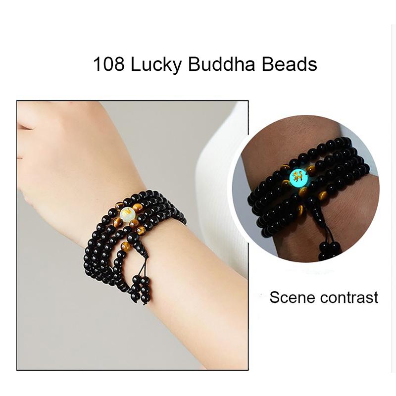 108 Black Onyx Mala Beads Luminous Dragon Bracelet - 8mm / 6mm-Your Soul Place