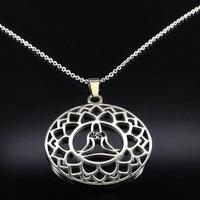 Thumbnail for Stainless Steel Lotus Yoga Meditation OM Pendant Necklace-Your Soul Place