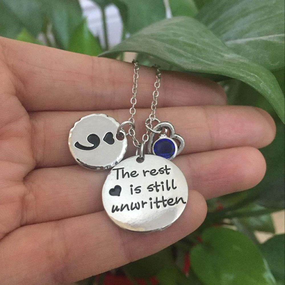 "The rest is still unwritten" Semicolon Birthstone Necklace-Your Soul Place