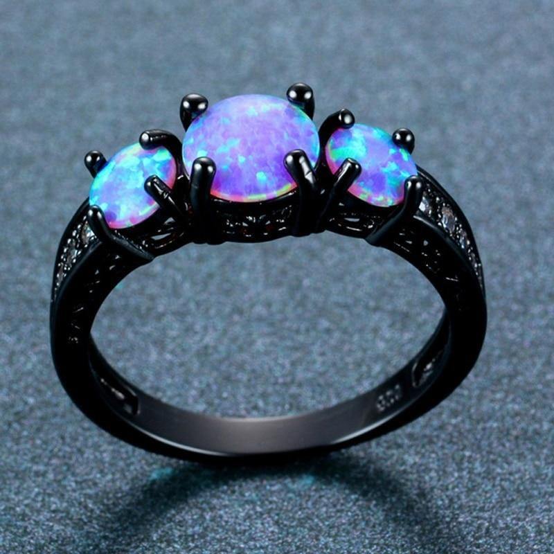 Blue Fire Opal Black Gold Ring-Your Soul Place