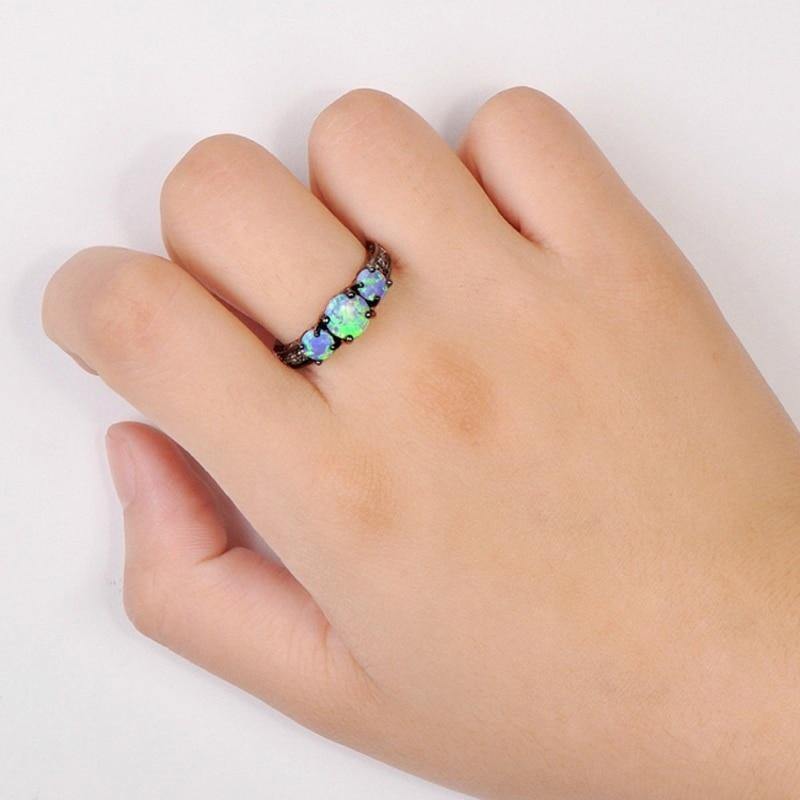 Blue Fire Opal Black Gold Ring-Your Soul Place