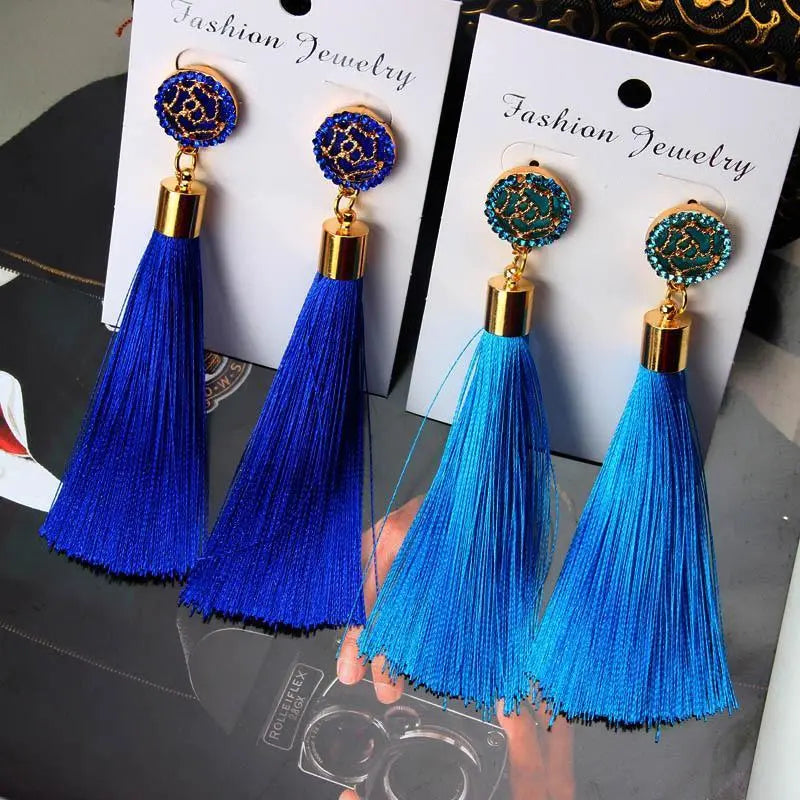 Vintage Rose Crystal Tassel Earrings-Your Soul Place