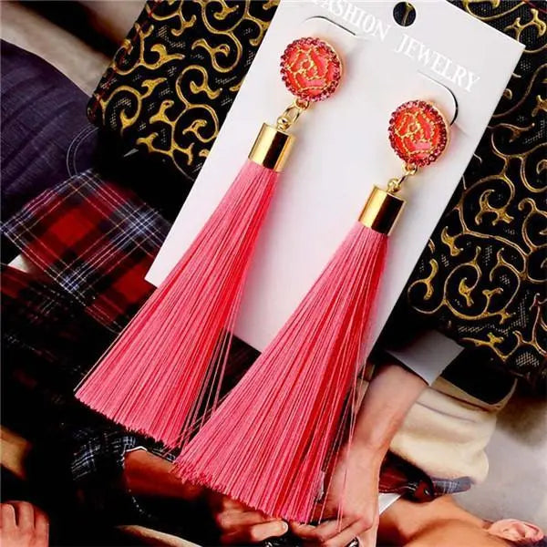 Vintage Rose Crystal Tassel Earrings YourSoulPlace.com