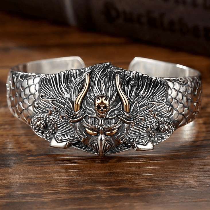 Ethnic Thai Silver Men's 'Raging Oni' Bangle