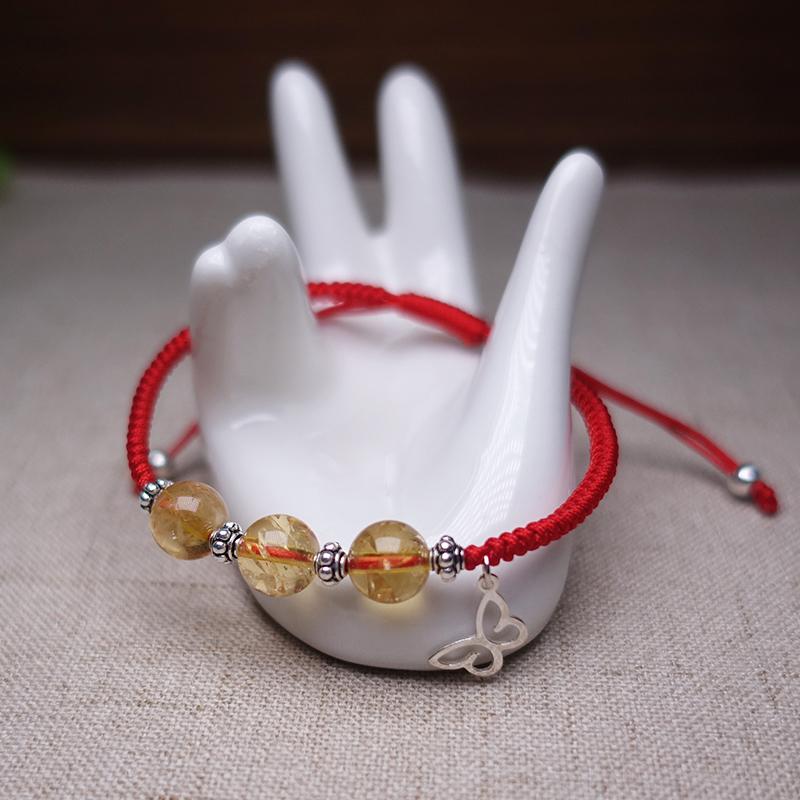 Sterling Silver CITRINE & BUTTERFLY TRANSFORMATION Red Rope Bracelet