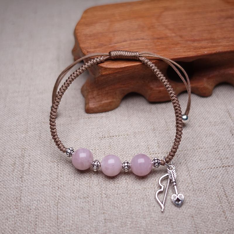 Sterling Silver CUPIDS BOW & Rose Quartz  SEEKING LOVE Red Rope Bracelet