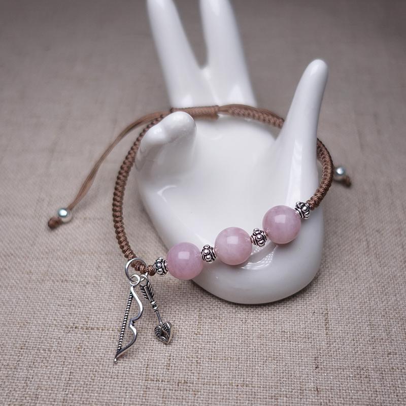 Sterling Silver CUPIDS BOW & Rose Quartz  SEEKING LOVE Red Rope Bracelet