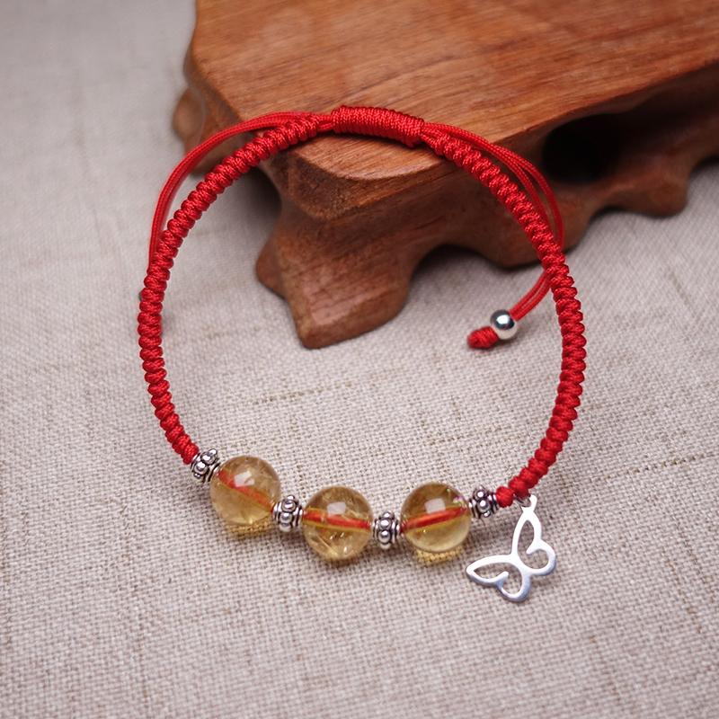 Sterling Silver CITRINE & BUTTERFLY TRANSFORMATION Red Rope Bracelet