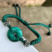 Thumbnail for Handmade Natural Malachite 'Ping An Kou' Rope Bracelet