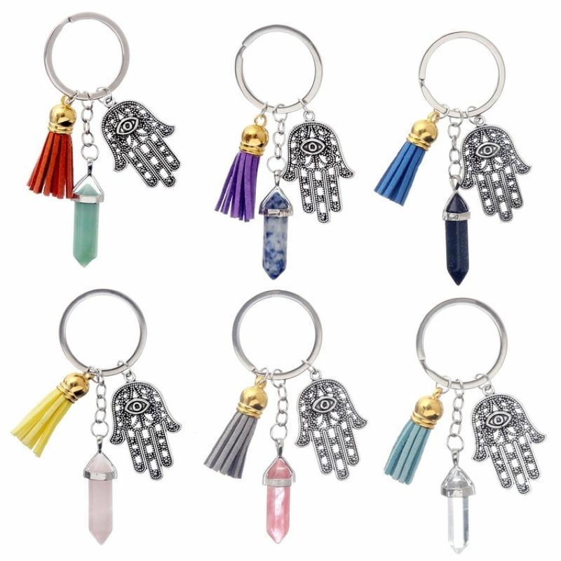 Healing Crystals and Hand of Fatima Keychain