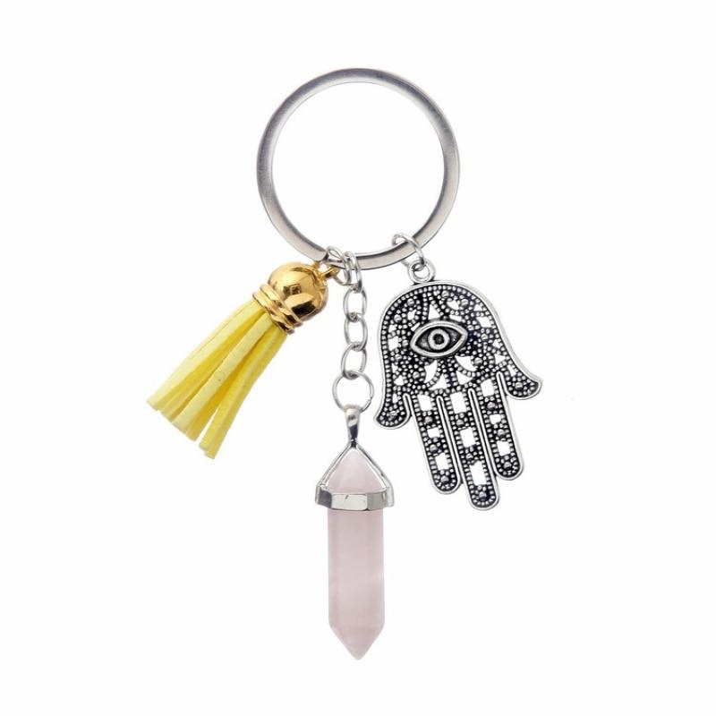 Healing Crystals and Hand of Fatima Keychain