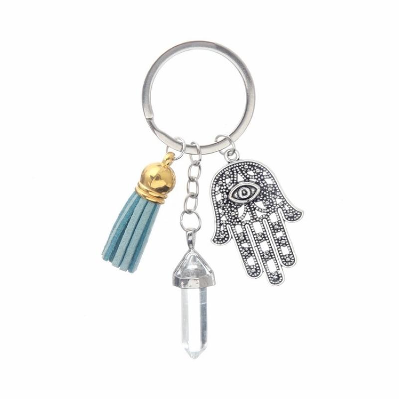 Healing Crystals and Hand of Fatima Keychain