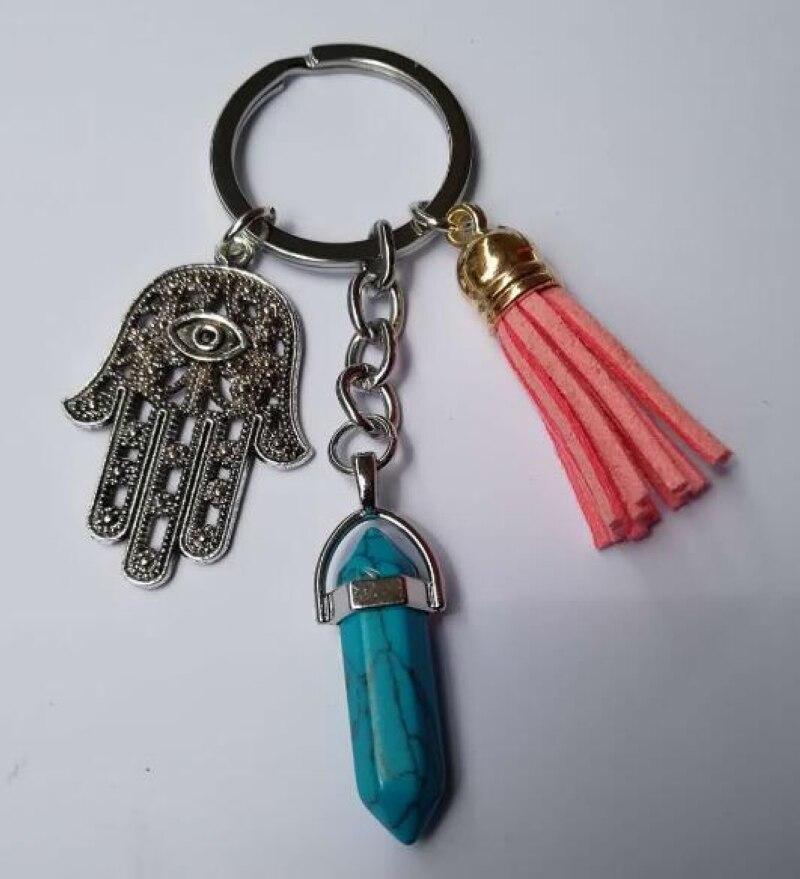 Healing Crystals and Hand of Fatima Keychain