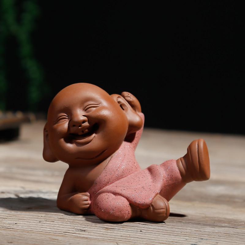 Happy Smiling HandPainted Ceramic Monk Tea Pet Figurine