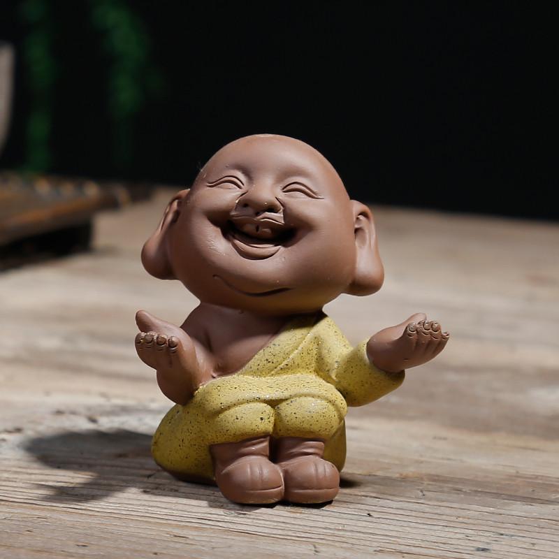 Happy Smiling HandPainted Ceramic Monk Tea Pet Figurine