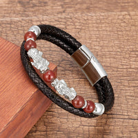 Thumbnail for Stainless Steel , Leather & Natural Stone Feng Shui PIXIU for ABUNDANCE Bracelet-10 Variants