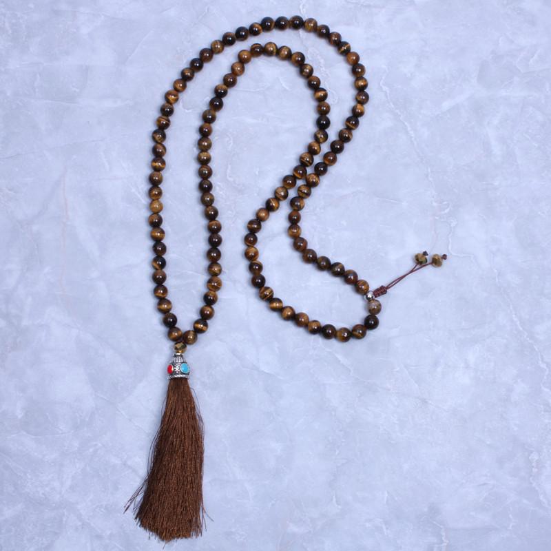 108 Tiger Eye Natural stone Necklace with Tassel