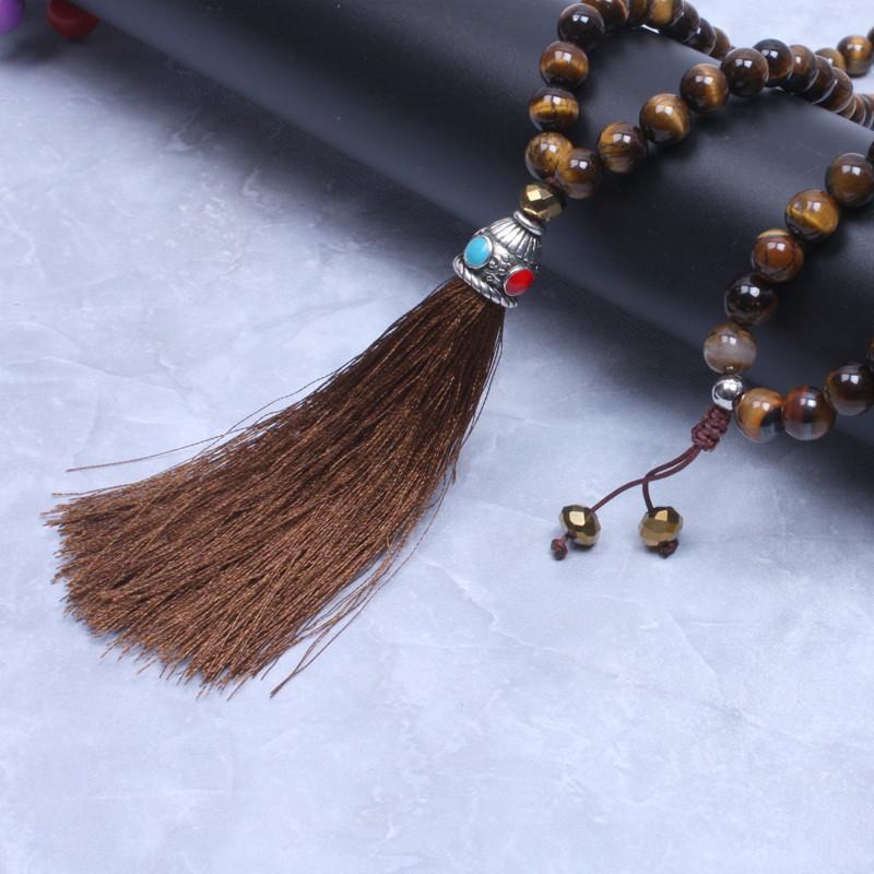 108 Tiger Eye Natural stone Necklace with Tassel