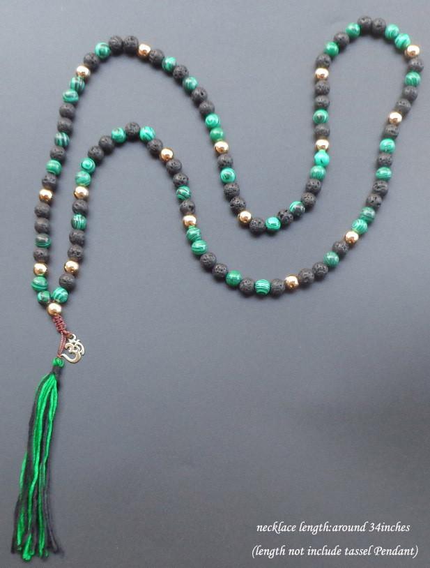 108 Bead Natural Stone with OM Tassel Mala Necklace